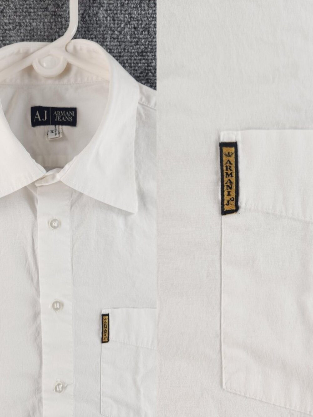 Armani Cotton Spandex Misura Medium White Pocket Long Sleeve Button Up Elegant